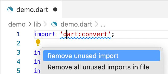 A context menu in Visual Studio Code offering to remove all unused imports in the file.