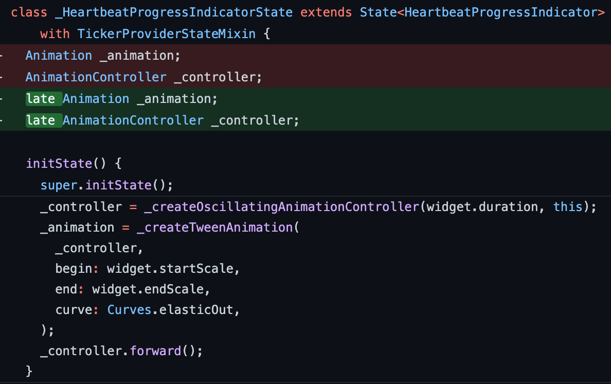 Code snippet showing the migration tool using late keywords for initialized variables.