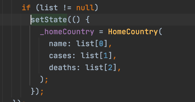 Code snippet showing a null check added to make the setState code valid.